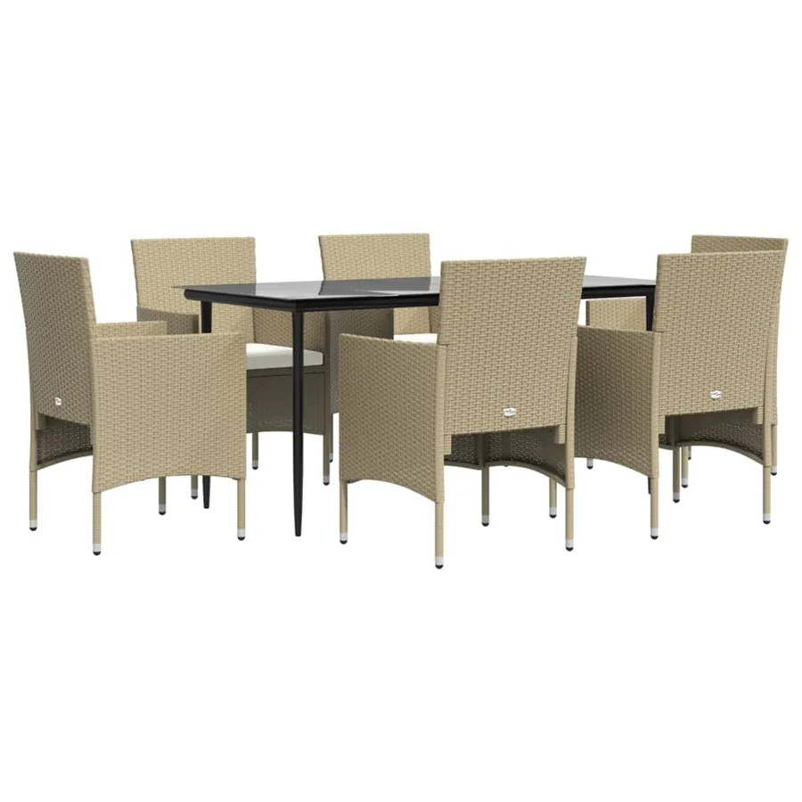 Ensemble à manger de jardin coussins 7 pcs Beige/noir - 3