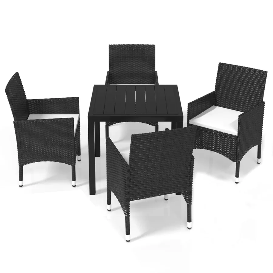 Ensemble à dîner de jardin avec coussins 5 pcs poly rotin noir - 2