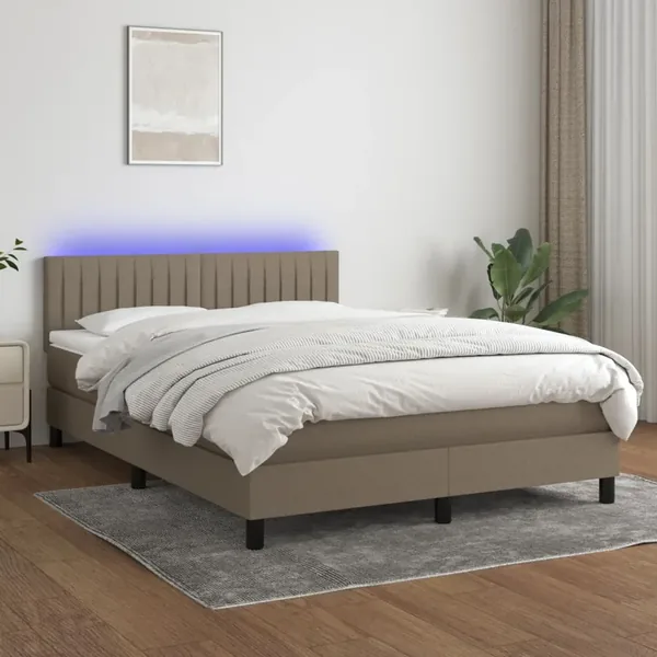 Sommier à lattes de lit avec matelas LED Taupe 140x200 cm Tissu