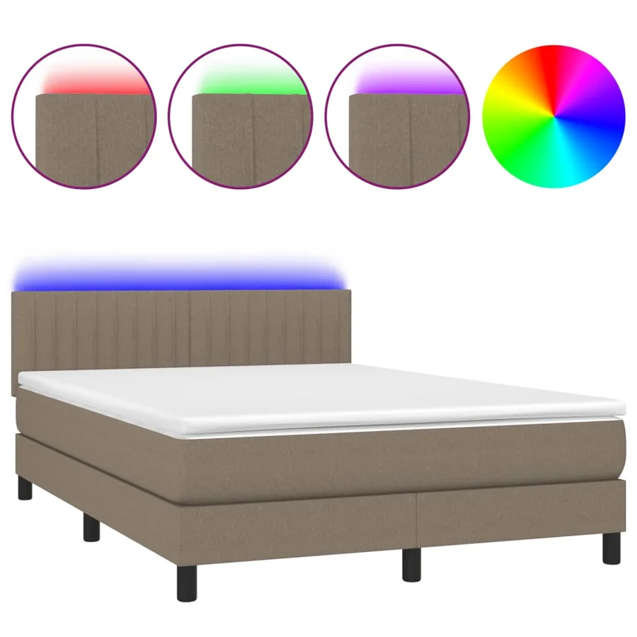 Sommier à lattes de lit avec matelas LED Taupe 140x200 cm Tissu - 2