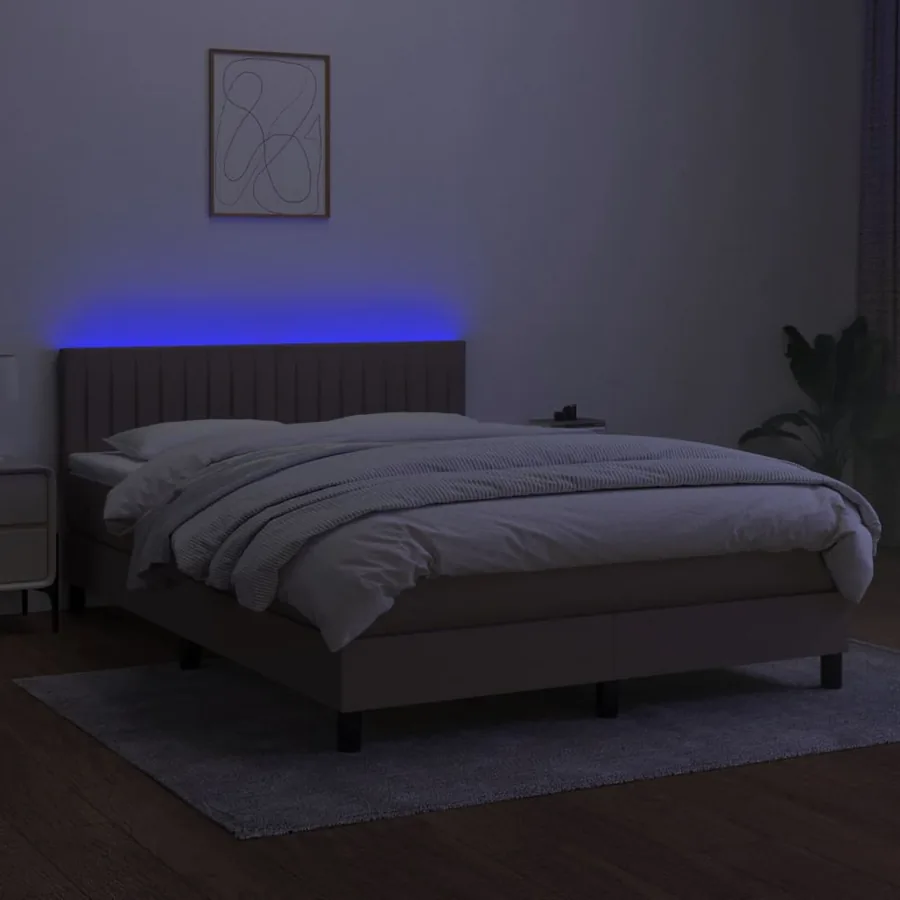 Sommier à lattes de lit avec matelas LED Taupe 140x200 cm Tissu - 4