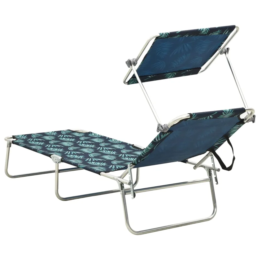 Chaise longue pliable avec auvent acier motif de feuilles - 4