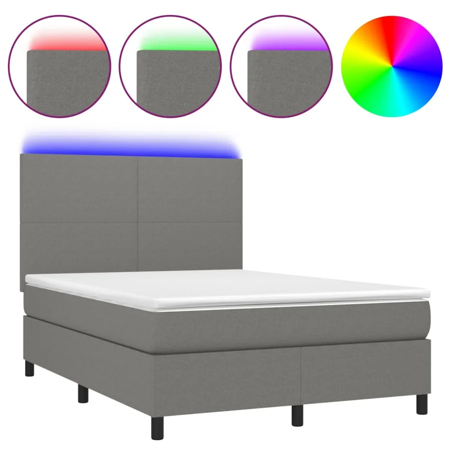 Sommier à lattes de lit et matelas et LED Gris foncé 140x190 cm - 2