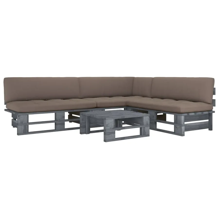 Salon de jardin palette 4pcs avec coussins Pin imprégné de gris
