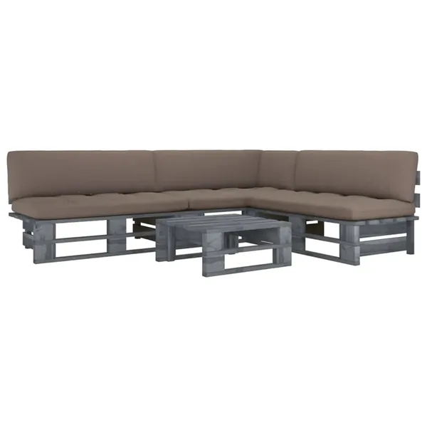 Salon de jardin palette 4pcs avec coussins Pin imprégné de gris