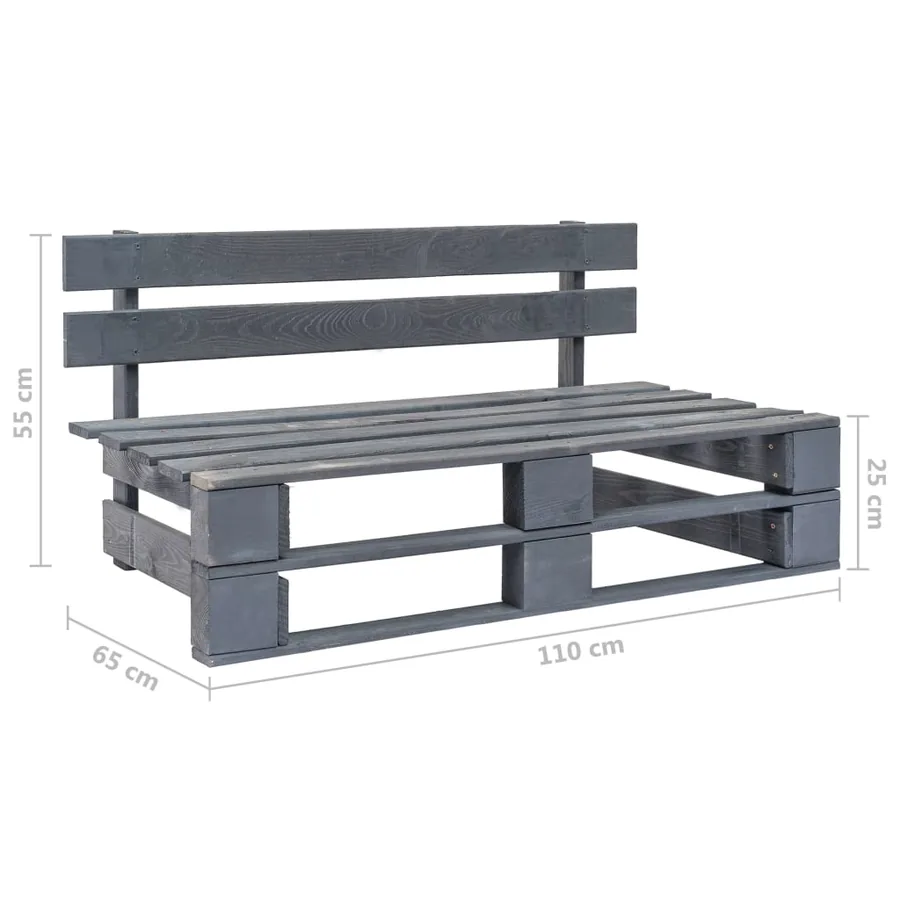 Salon de jardin palette 4pcs avec coussins Pin imprégné de gris - 12
