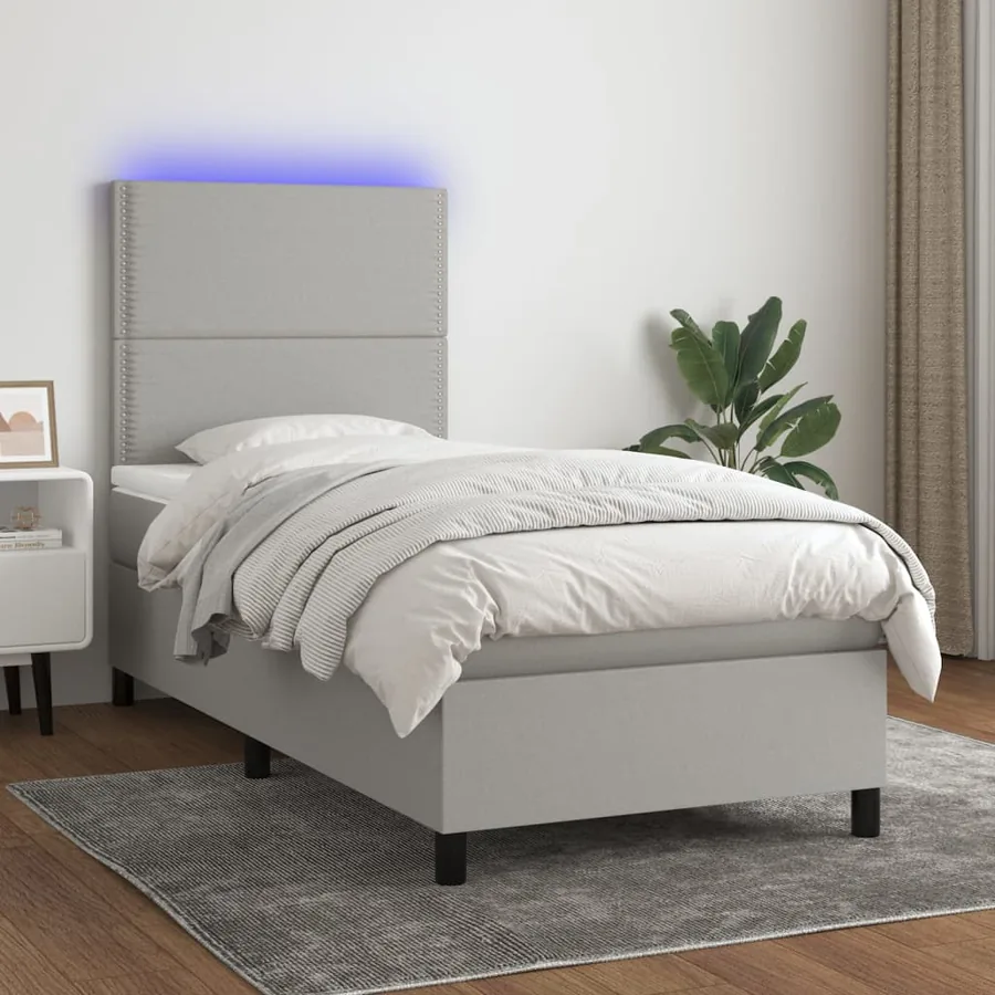 Sommier à lattes de lit et matelas et LED Gris clair 100x200 cm