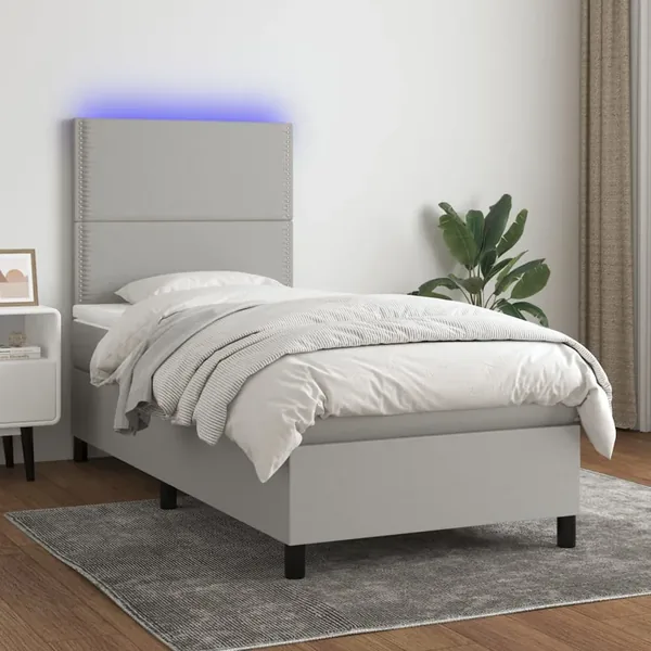 Sommier à lattes de lit et matelas et LED Gris clair 100x200 cm