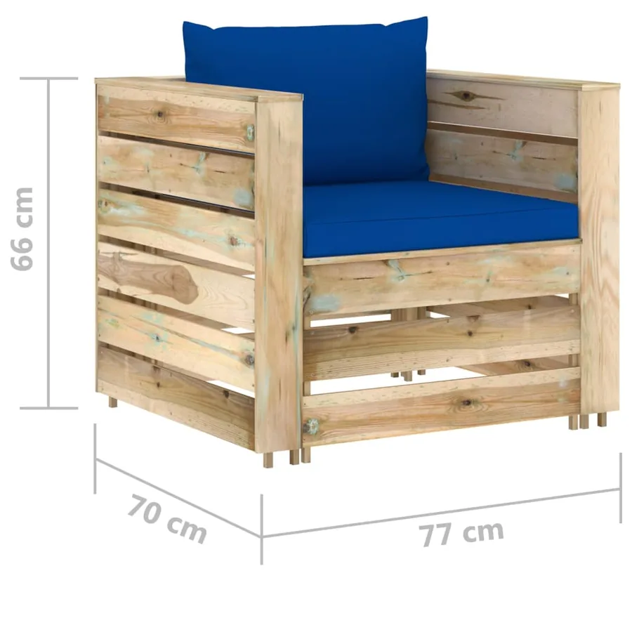 Salon de jardin 2 pcs avec coussins Bois imprégné de vert - 7