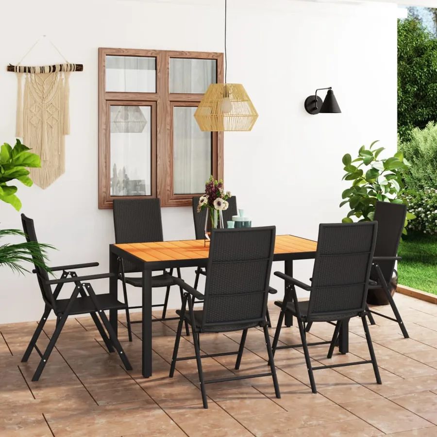 Ensemble à manger de jardin 7 pcs noir et marron