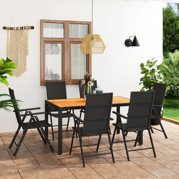 Ensemble à manger de jardin 7 pcs noir et marron