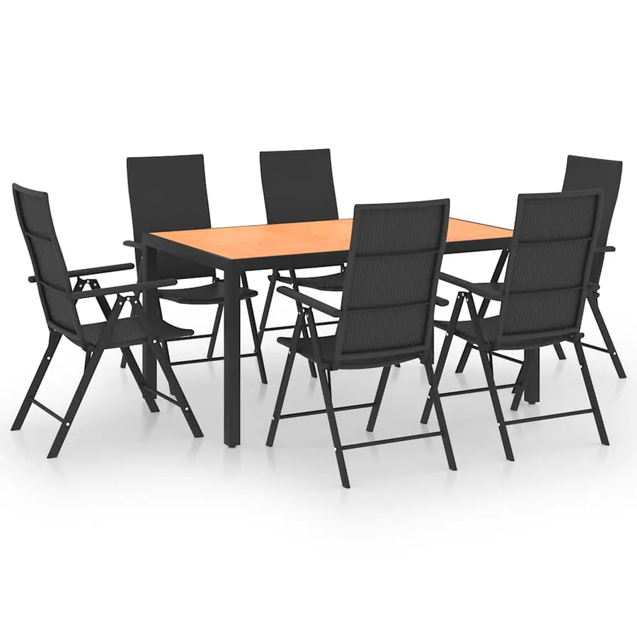 Ensemble à manger de jardin 7 pcs noir et marron - 2