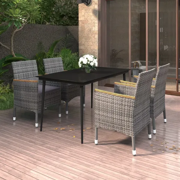 Ensemble à manger de jardin coussins 5 pcs Résine tressée Verre