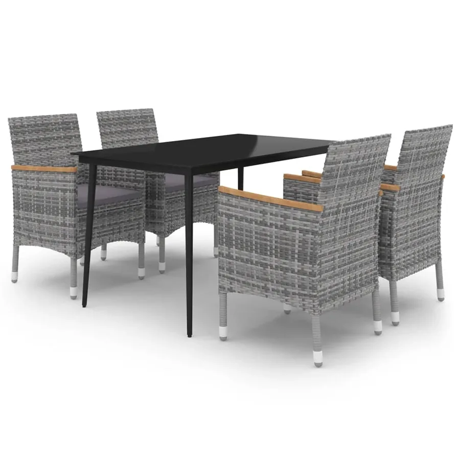Ensemble à manger de jardin coussins 5 pcs Résine tressée Verre - 2