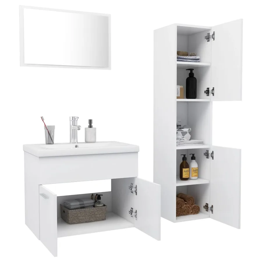 Ensemble de meubles de salle de bain Blanc Aggloméré - 3