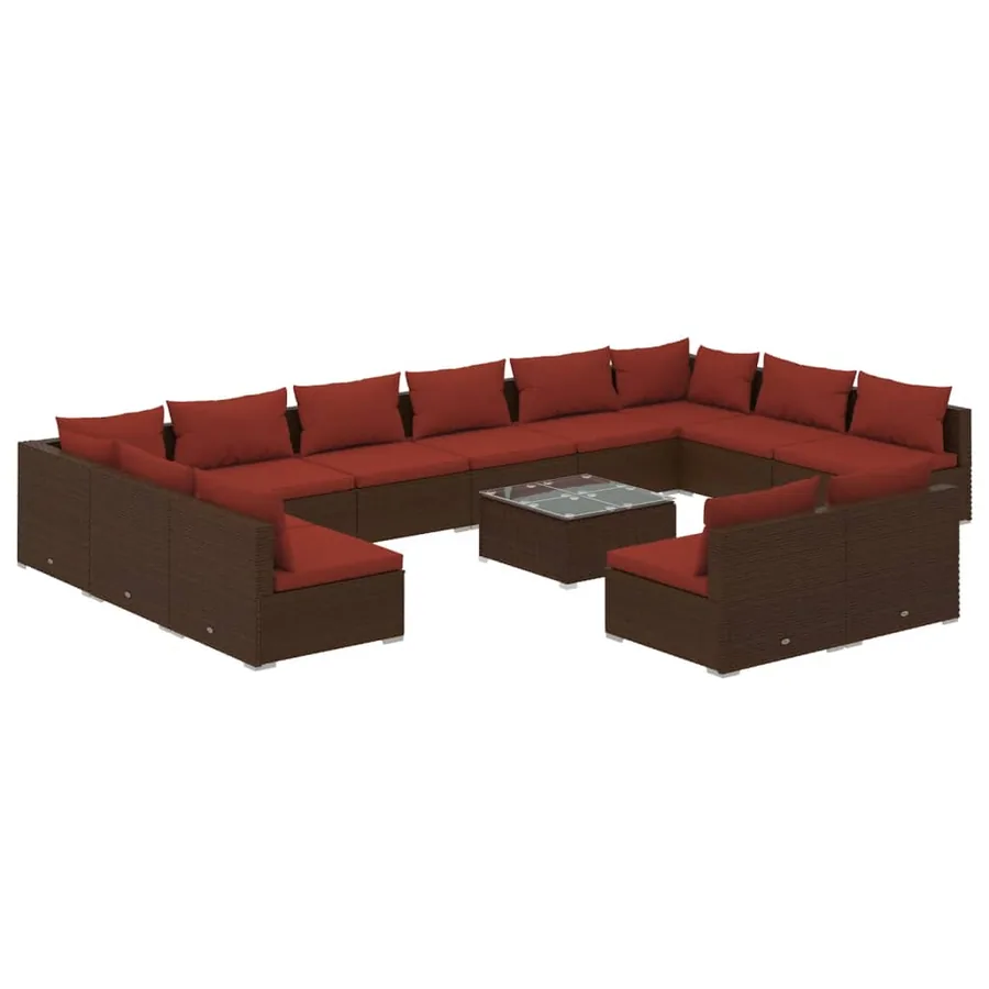 Salon de jardin 13 pcs avec coussins Marron Résine tressée - 2