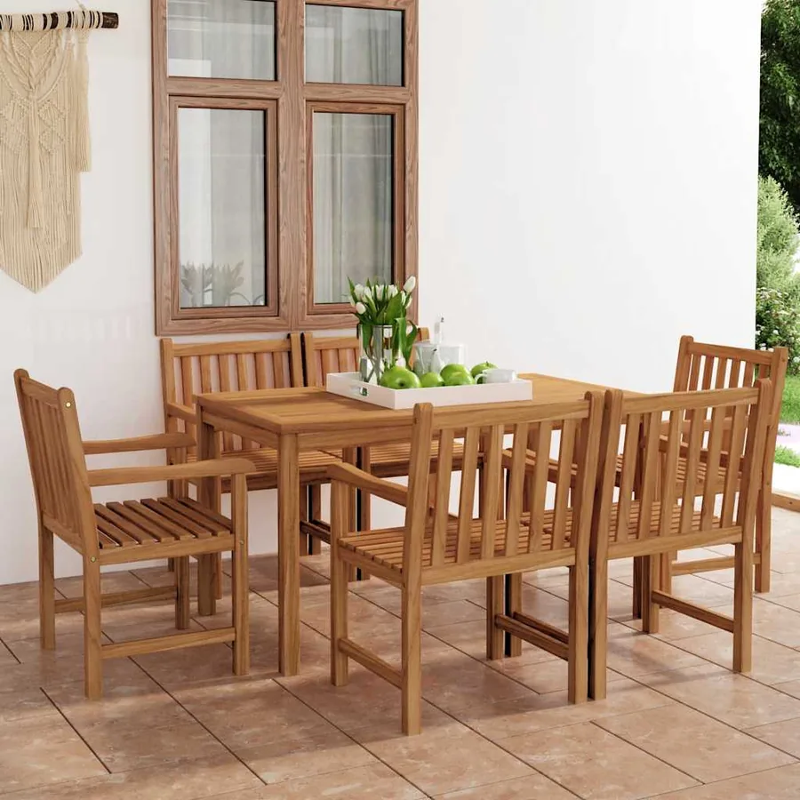 Ensemble de salle à manger de jardin 7 pièces 140 x 80 cm en bois de teck massif