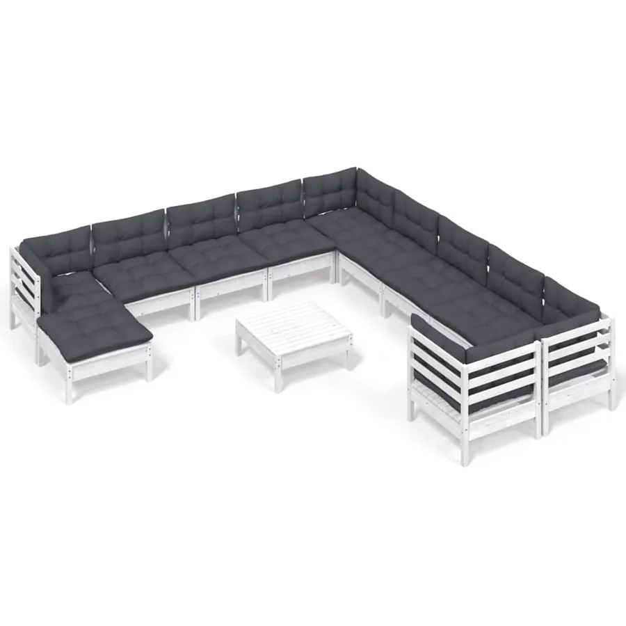 Salon de jardin 12 pcs avec coussins blanc bois de pin - 2