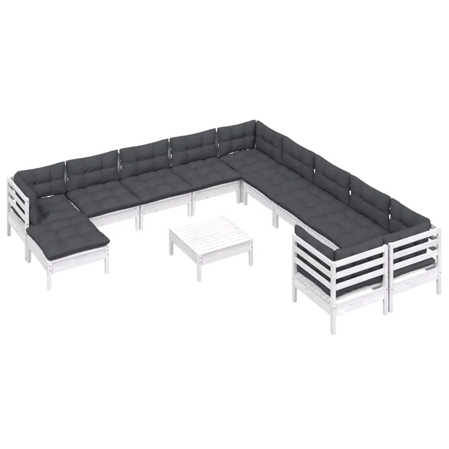 Salon de jardin 12 pcs avec coussins blanc bois de pin - 3