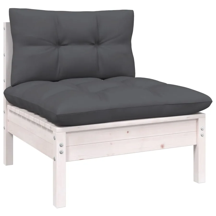 Salon de jardin 12 pcs avec coussins blanc bois de pin - 5