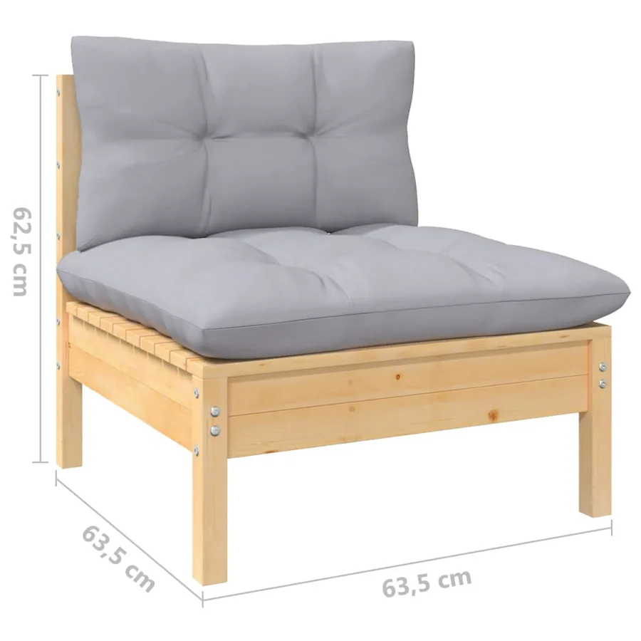 Salon de jardin 9 pcs avec coussins gris bois de pin - 6
