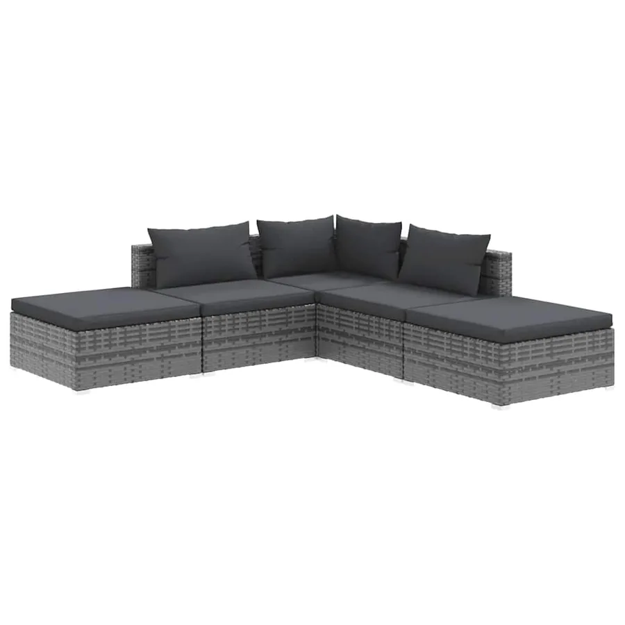 Salon de jardin 5 pcs avec coussins Résine tressée Gris - 2