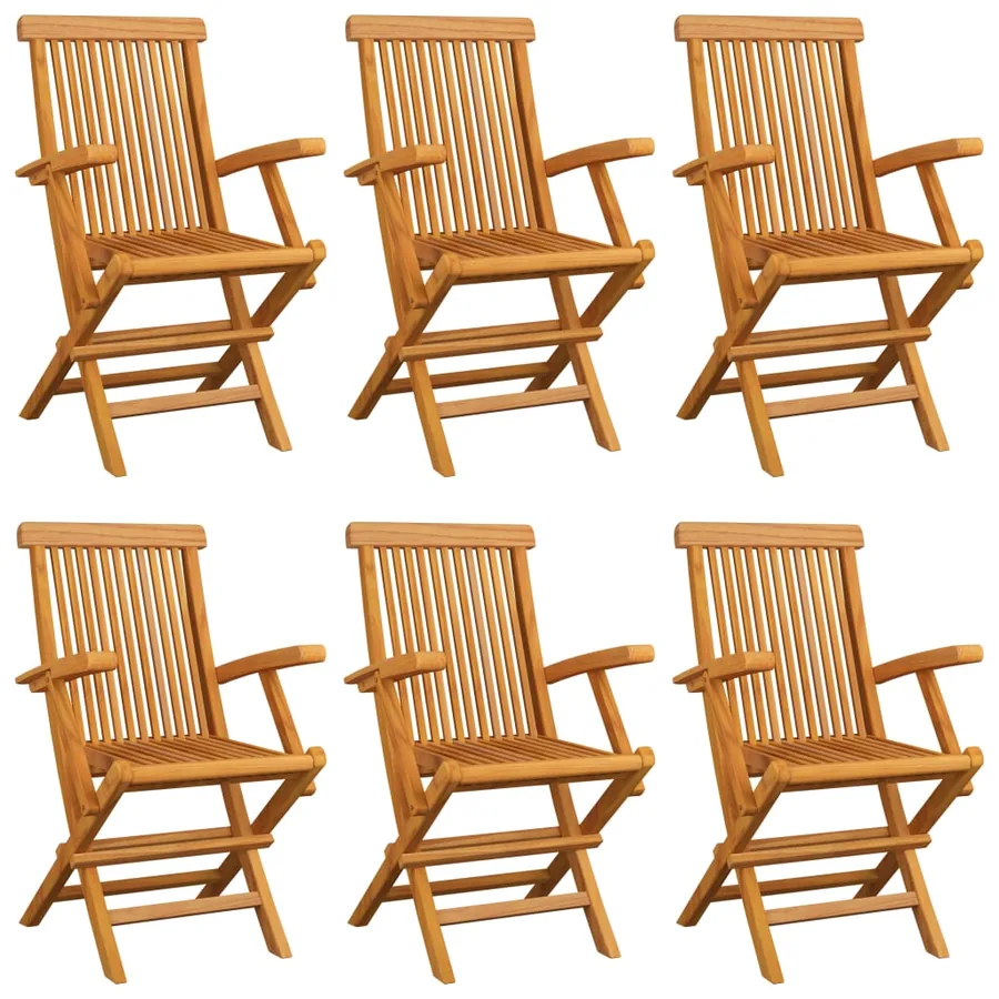 Chaises de jardin avec coussins bleu clair lot de 6 Teck massif - 3