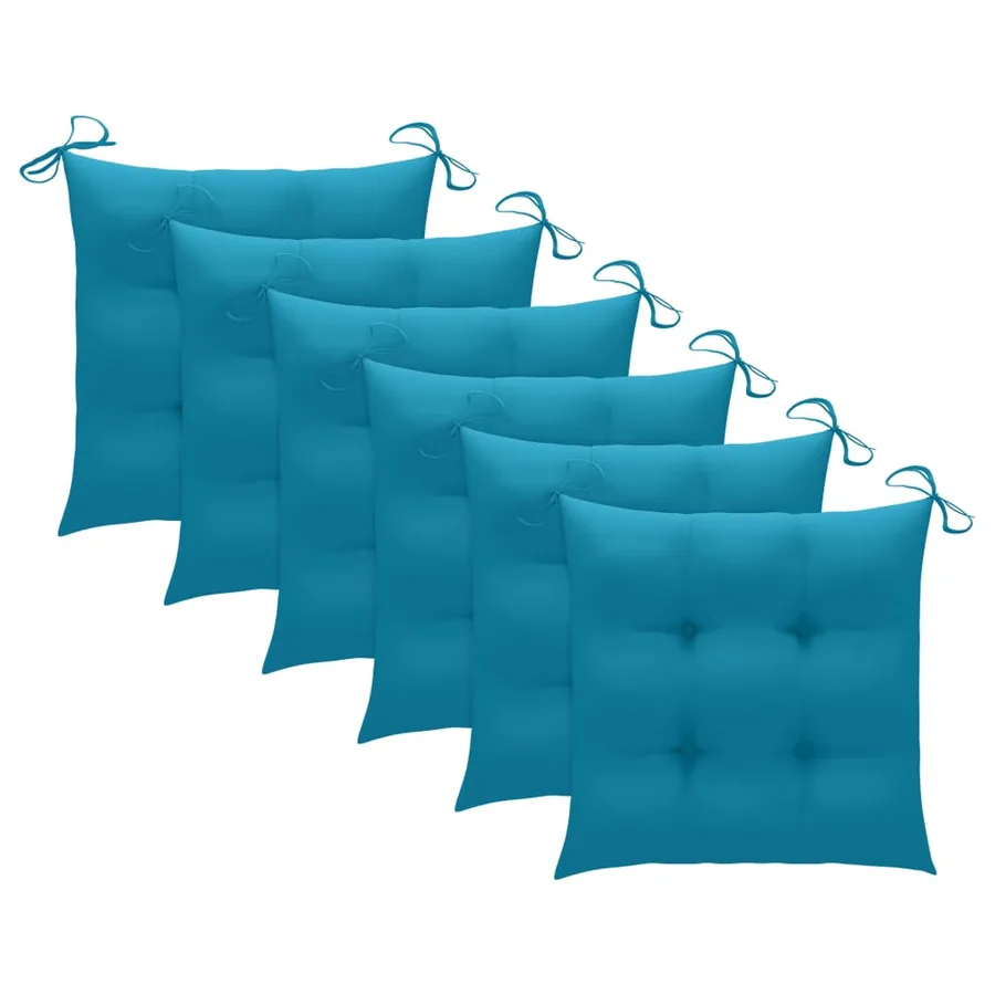 Chaises de jardin avec coussins bleu clair lot de 6 Teck massif - 7