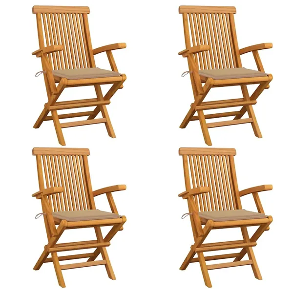 Chaises de jardin et coussins beige lot de 4 Bois teck massif