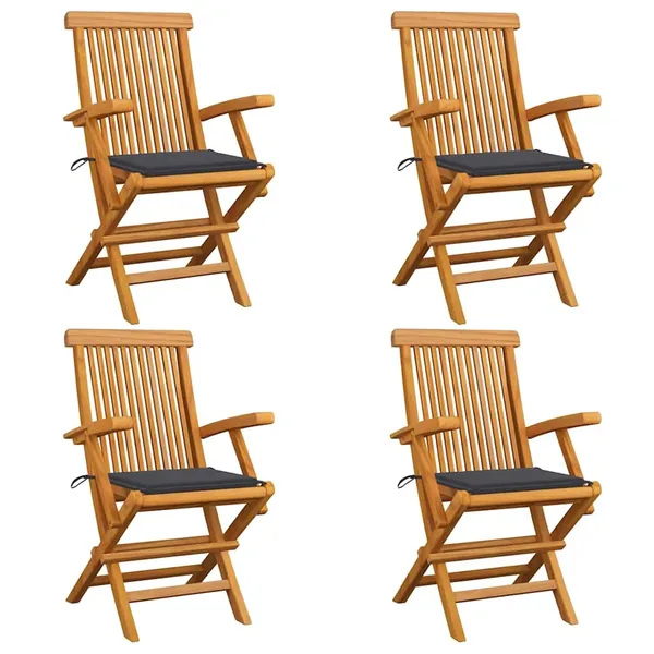 Chaises de jardin et coussins anthracite lot de 4 Bois de teck