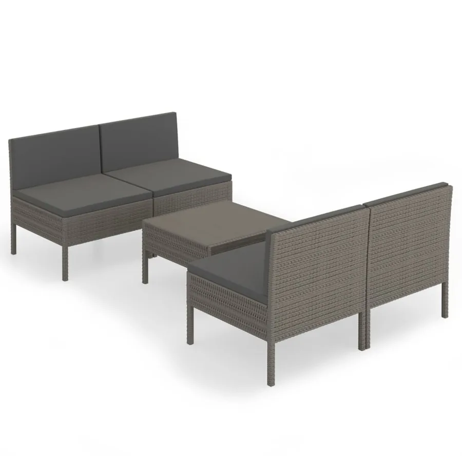 Salon de jardin 5 pcs avec coussins résine tressée gris - 2