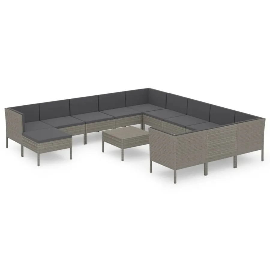 Salon de jardin 13 pcs avec coussins résine tressée gris - 2