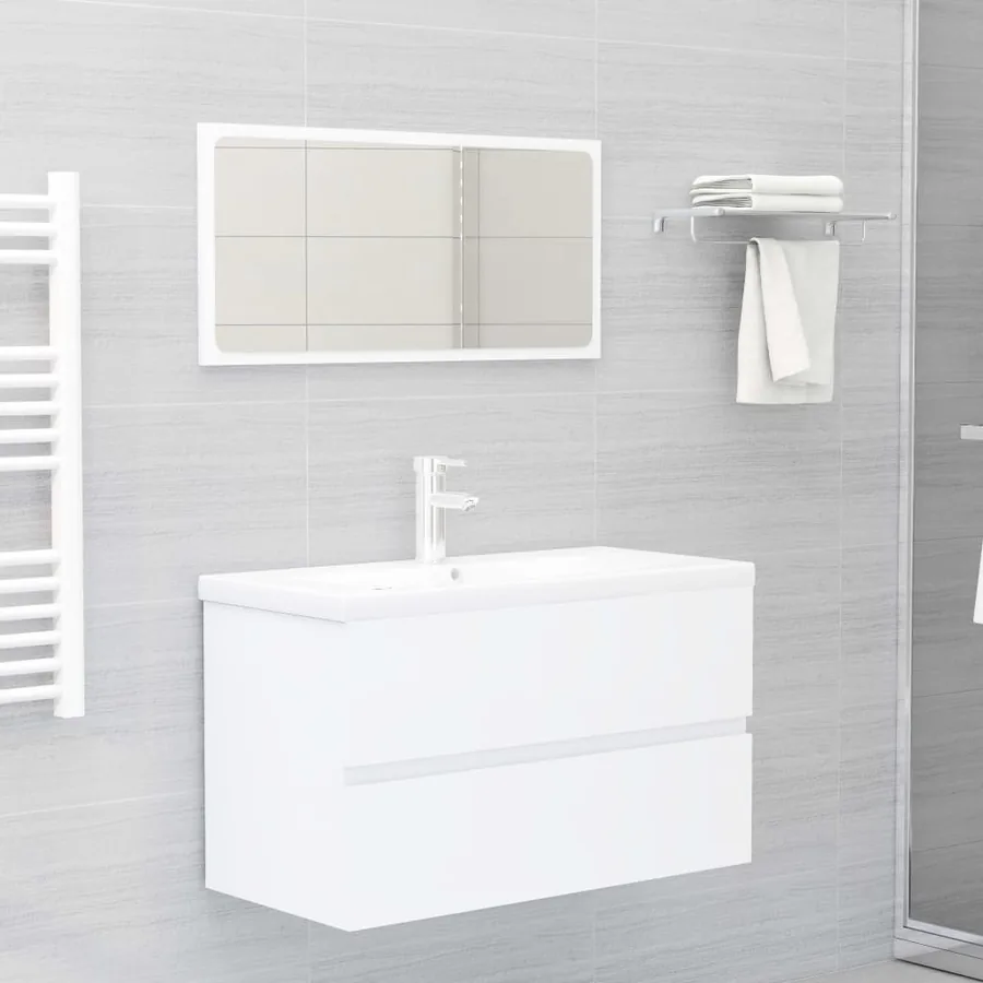 Armoire d'évier avec lavabo intégré Blanc Bois d'ingénierie - 10