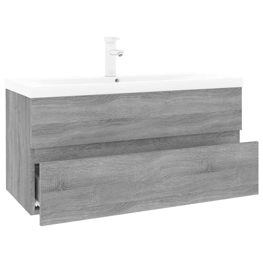 Meuble lavabo avec bassin intégré Sonoma gris Bois d'ingénierie - 2