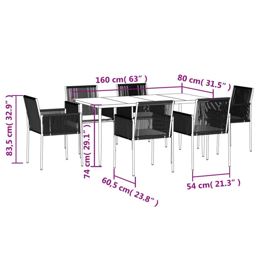 Ensemble à manger de jardin coussins 7 pcs noir rotin et acier - 10
