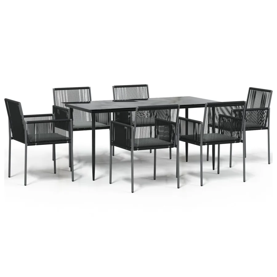 Ensemble à manger de jardin coussins 7 pcs noir rotin et acier - 2