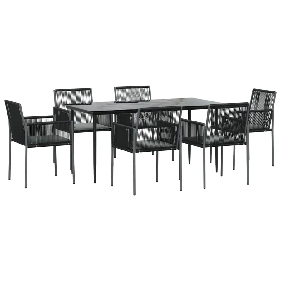 Ensemble à manger de jardin coussins 7 pcs noir rotin et acier - 3