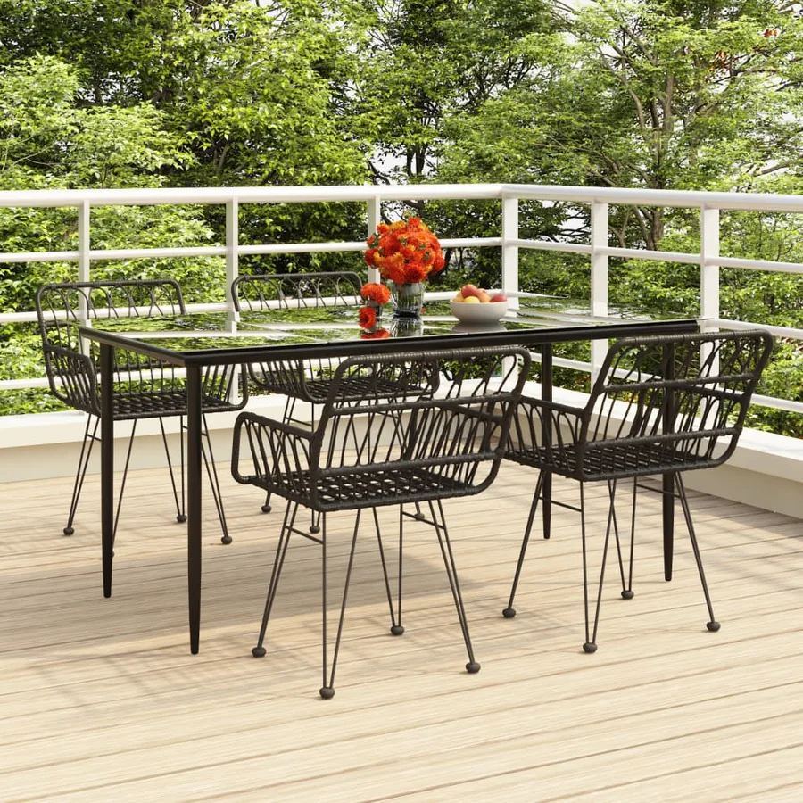 Ensemble à manger de jardin 5 pcs Noir Résine tressée