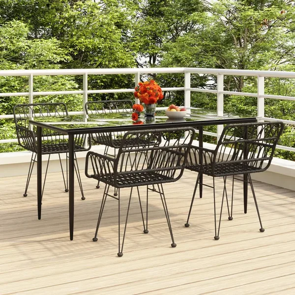 Ensemble à manger de jardin 5 pcs Noir Résine tressée