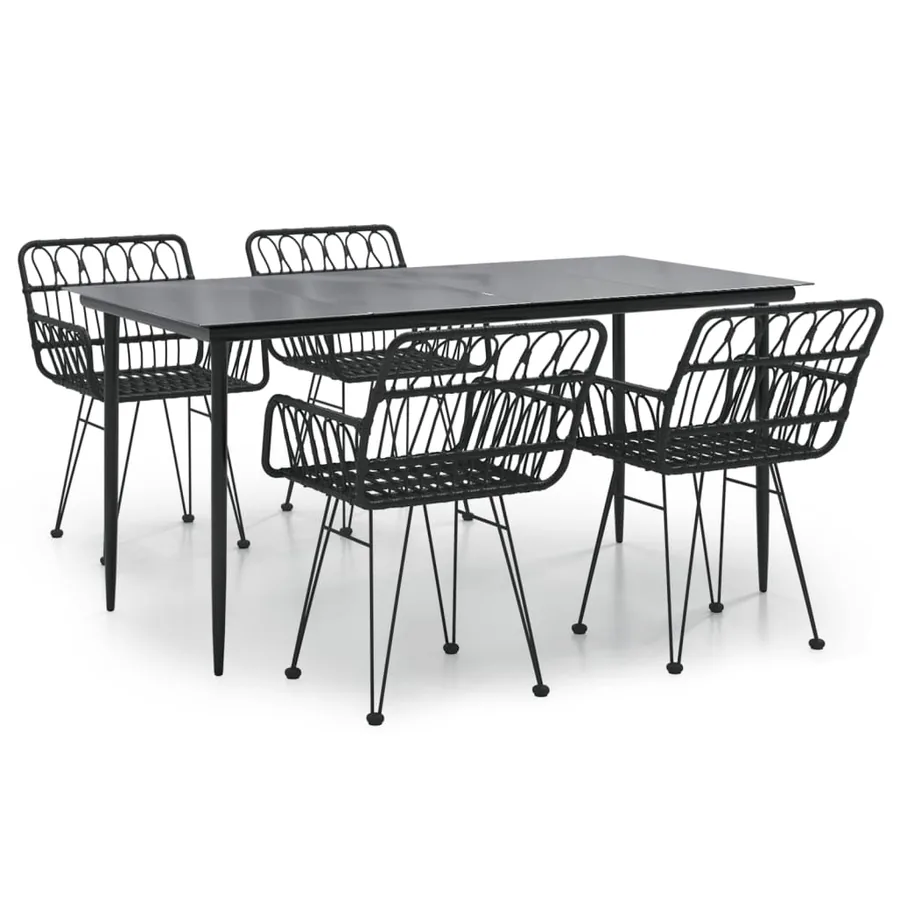 Ensemble à manger de jardin 5 pcs Noir Résine tressée - 2