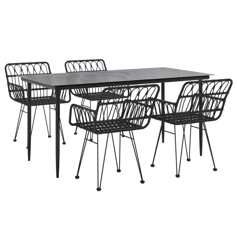 Ensemble à manger de jardin 5 pcs Noir Résine tressée - 3