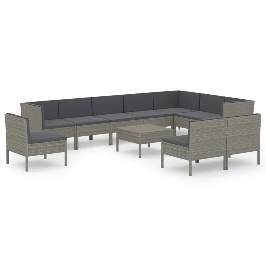 Salon de jardin 11 pcs avec coussins Résine tressée Gris - 2