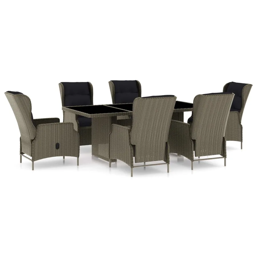 Ensemble à manger d'extérieur et coussins 7 pcs résine tressée - 2