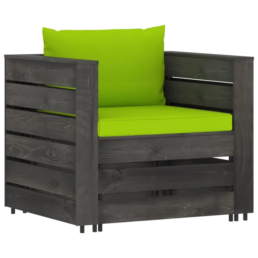 Salon de jardin 2 pcs avec coussins Bois imprégné de gris - 2
