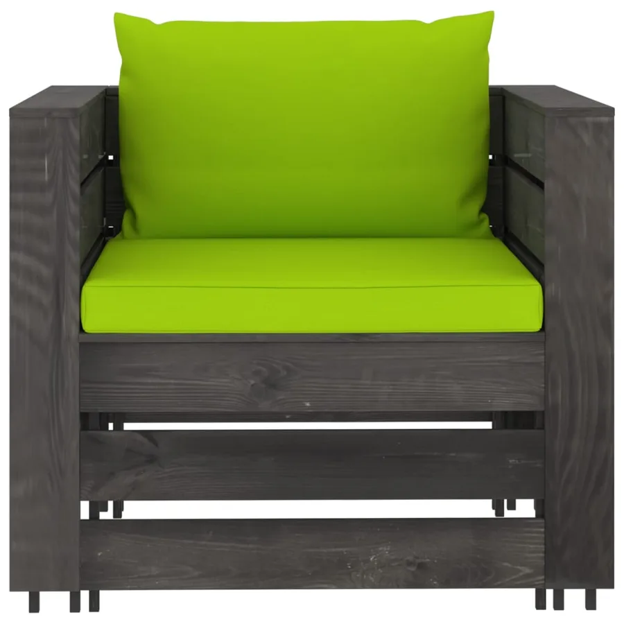 Salon de jardin 2 pcs avec coussins Bois imprégné de gris - 4