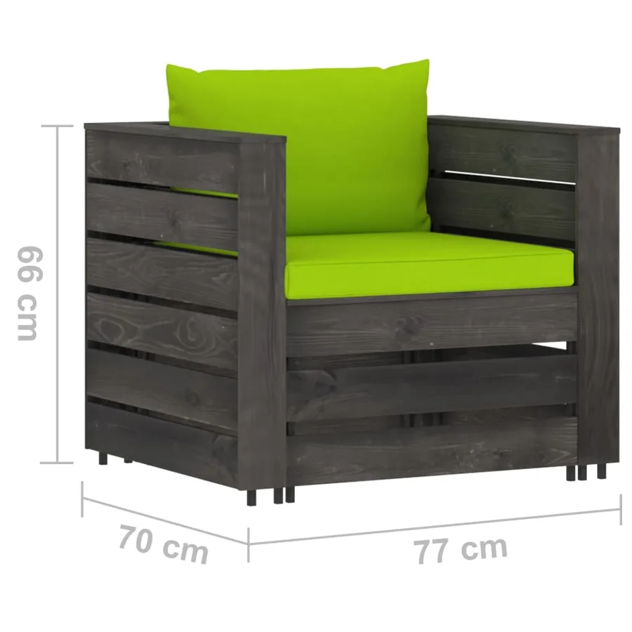 Salon de jardin 2 pcs avec coussins Bois imprégné de gris - 7