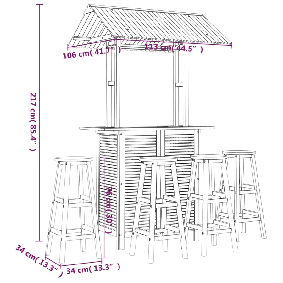 Ensemble de bar de jardin 5 pcs Bois d'acacia solide - 9