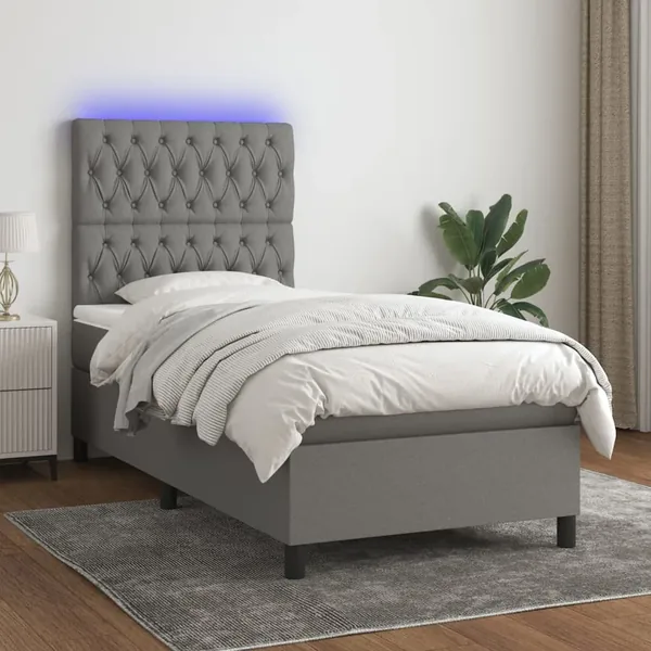 Sommier à lattes de lit avec matelas et LED Gris foncé 90x200cm