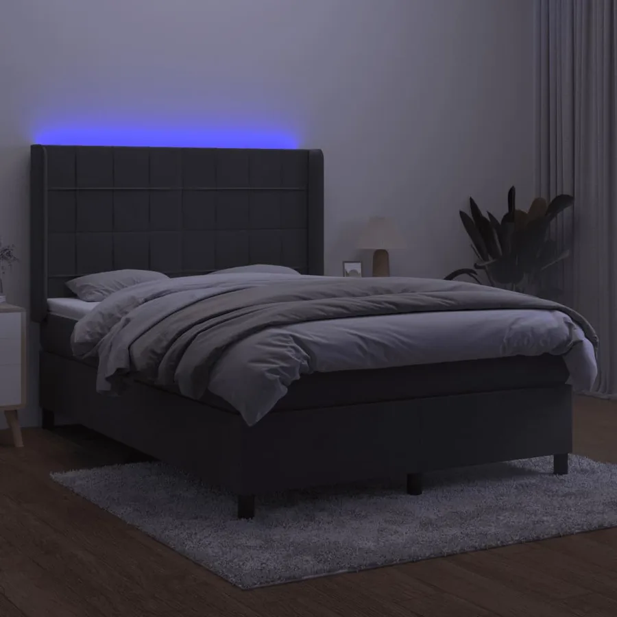 Sommier à lattes de lit matelas et LED Gris foncé 140x190 cm - 3