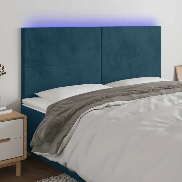 Tête de lit à LED Bleu foncé 180x5x118/128 cm Velours